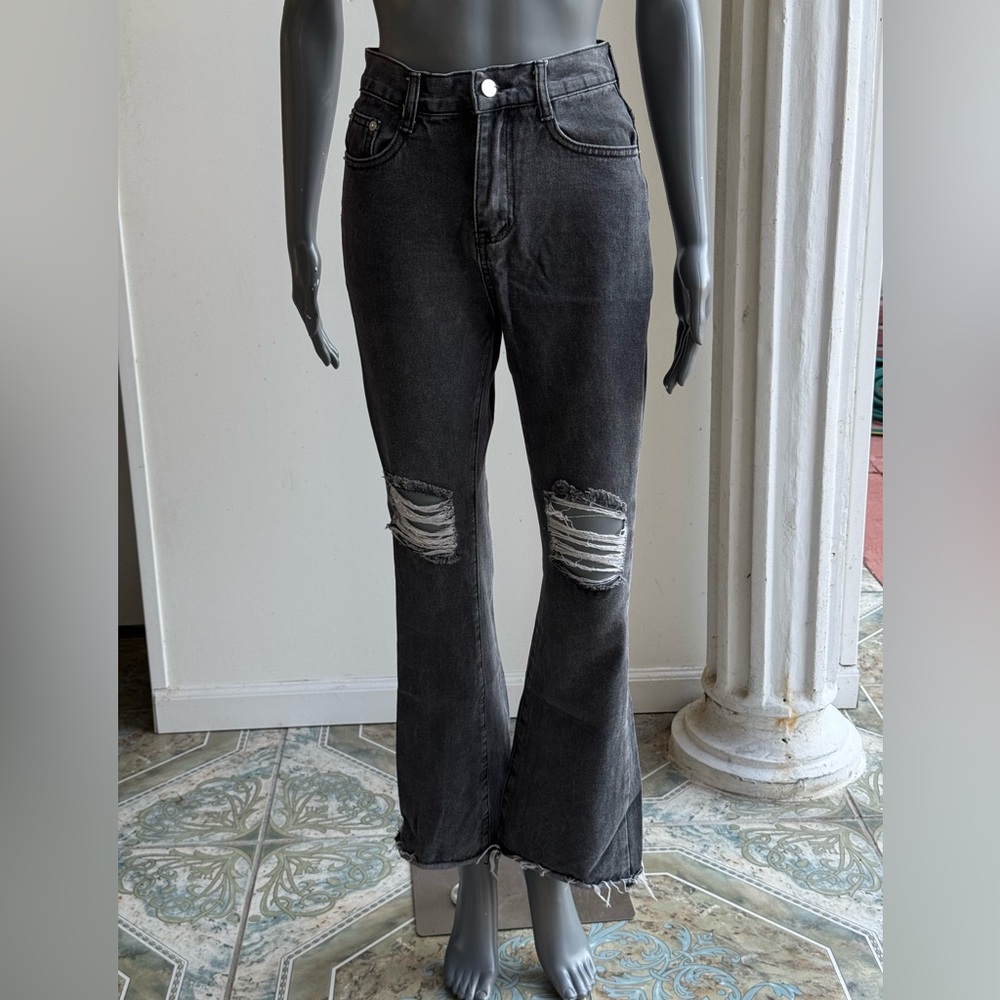 Distressed Black Flared Jeans - Women’s Size 25